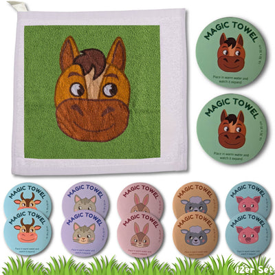 12er Set | Magisches Handtuch | Farm Tiere Bauernhof Pastell