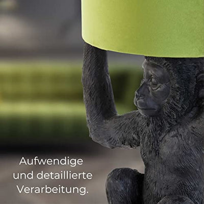 Tischlampe | Affe Schwarz |  Lampenschirm Grün