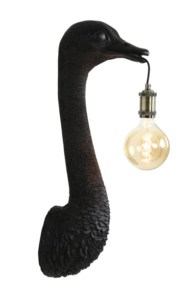 Wandleuchte | Vogel Strauß Schwarz matt | Tier Lampe 72 cm