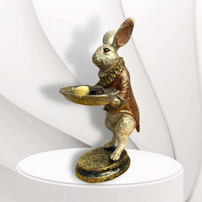 Dekofigur Hase im Frack | Skulptur Handbemalt | Gold