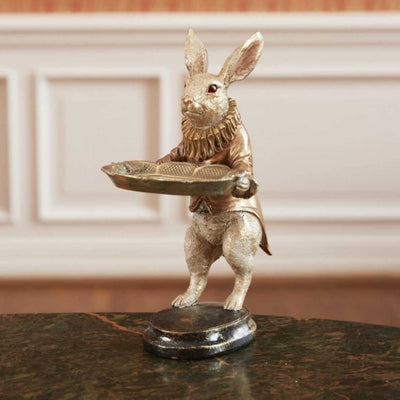 Dekofigur Hase im Frack | Skulptur Handbemalt | Gold