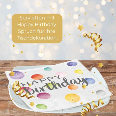 2er mit 40 Stück Servietten Spruch Happy Birthday weiß Konfetti