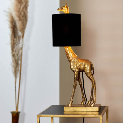 Tischlampe | Giraffe Gold | Lampenschirm Schwarz