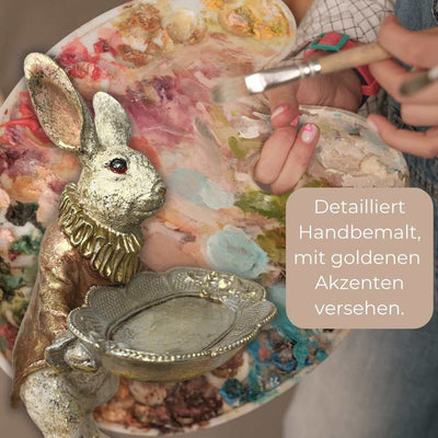 Dekofigur Hase im Frack | Skulptur Handbemalt | Gold