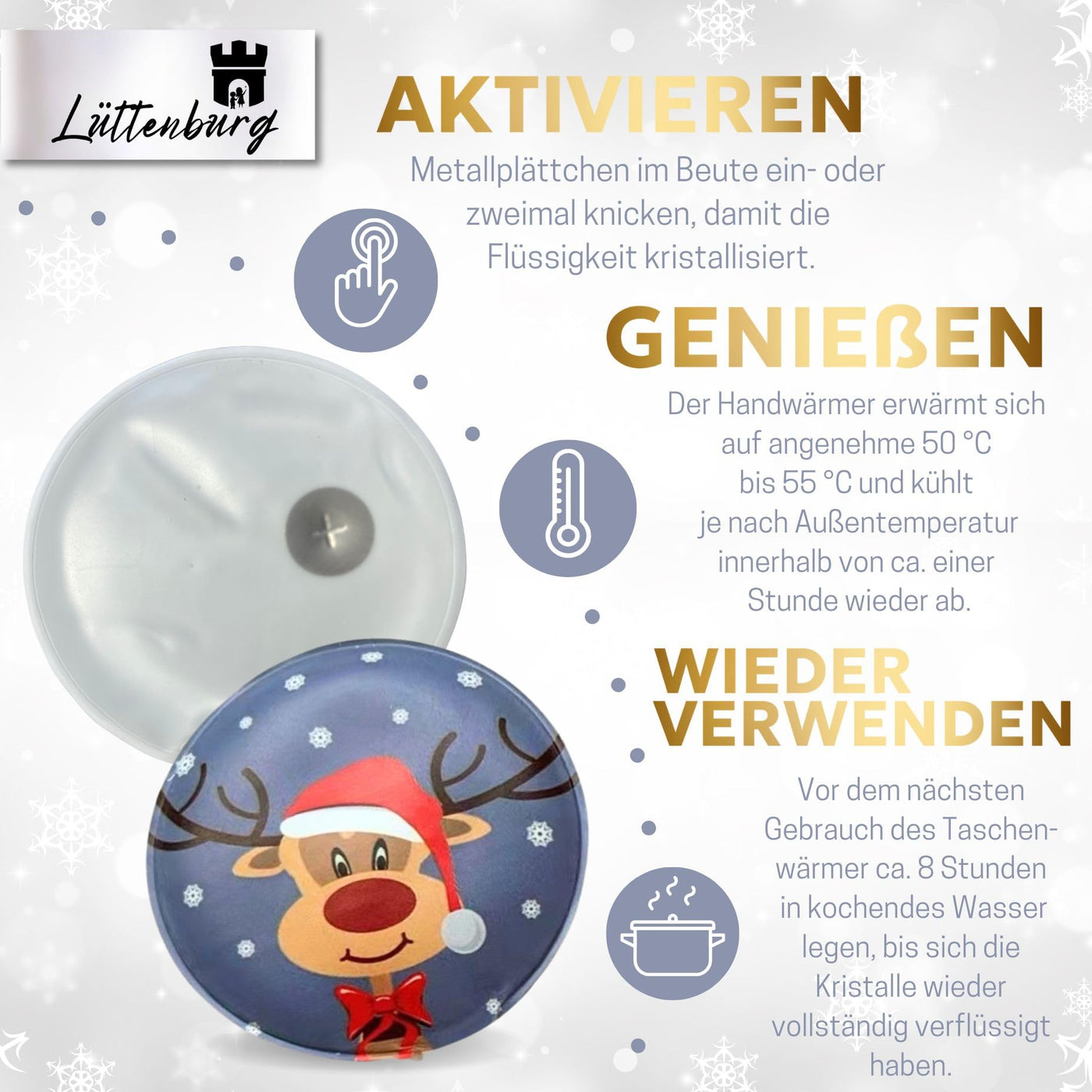 42764PP - 12er Set Taschenwärmer Rentier Rudolph