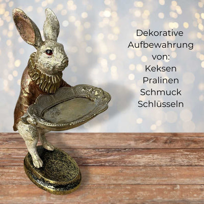 Dekofigur Hase im Frack | Skulptur Handbemalt | Gold