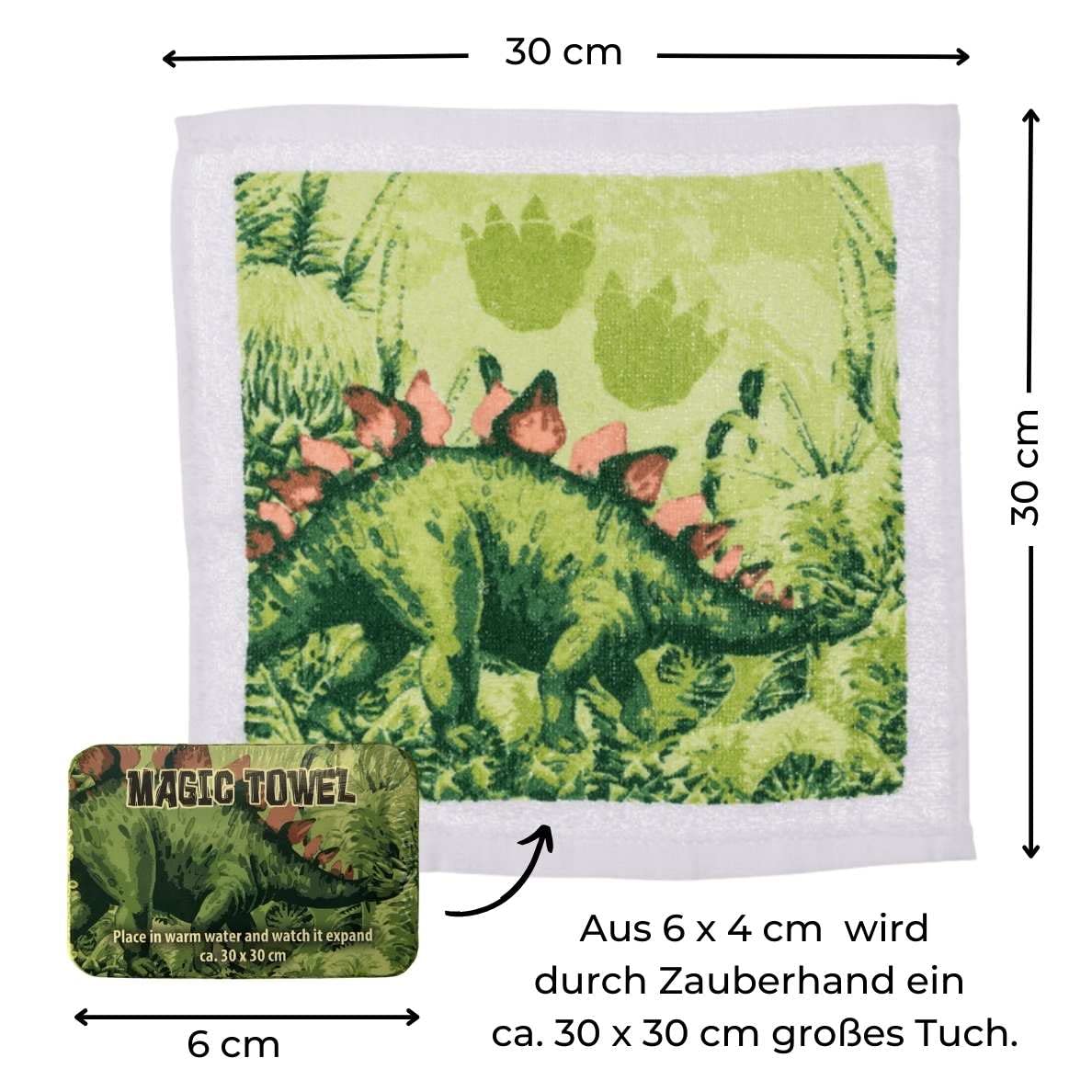 12er Set Zaubertuch | Magisches Handtuch | Dino