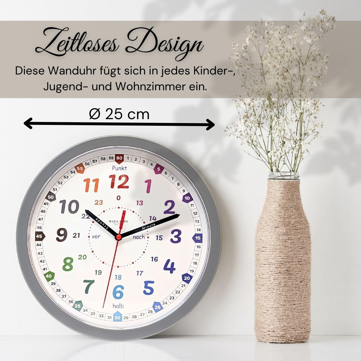 15002_Lernuhr_25 cm Wanduhr für Kinder