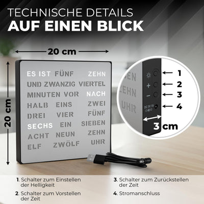 LED Wortuhr Wanduhr | Silber Optik, Metall