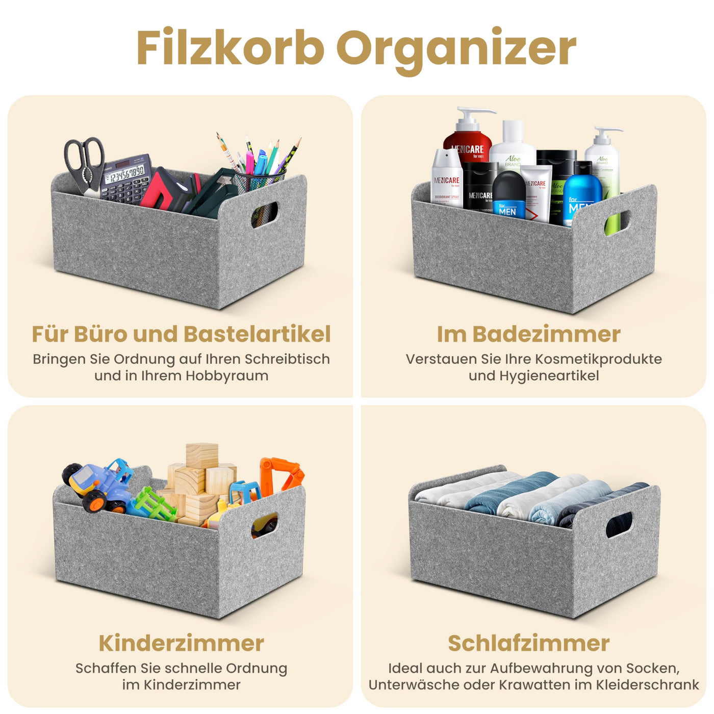 6er Filzkorb HELLGRAU faltbar 69245