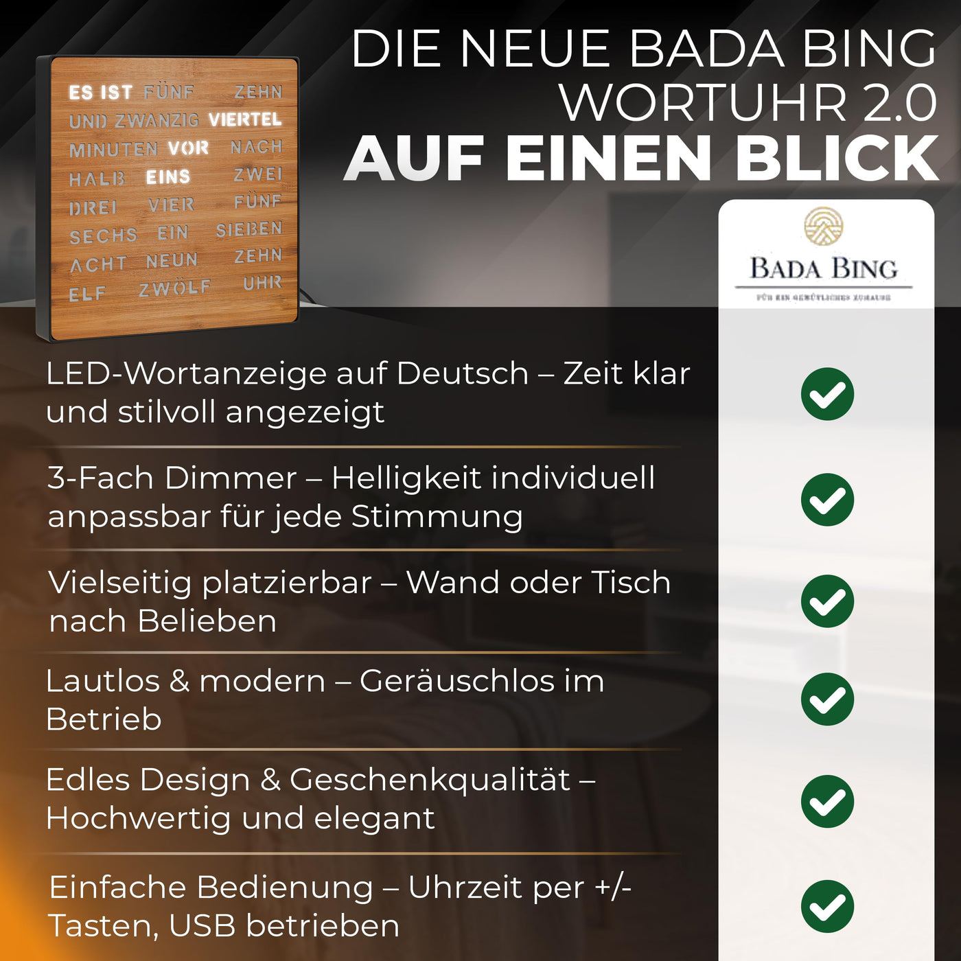 79/33013 LED Wort Uhr Bambus