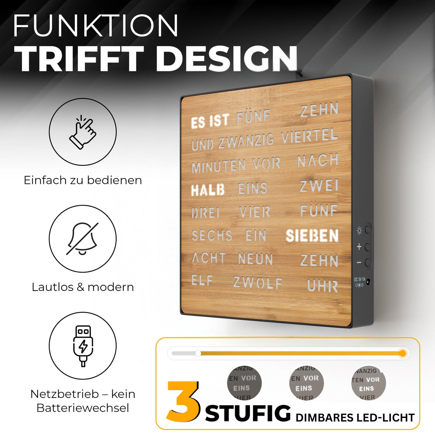 79/33013 LED Wort Uhr Bambus