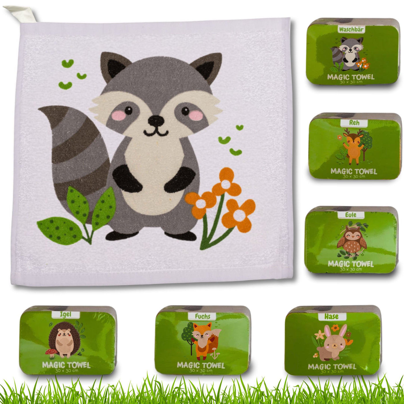 6er Set Zaubertuch | Magisches Handtuch | Waldtiere