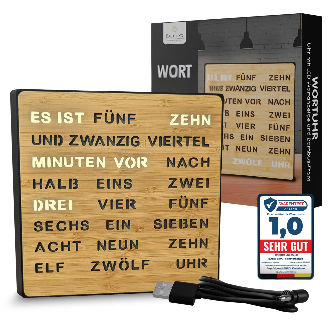 79/33013 LED Wort Uhr Bambus