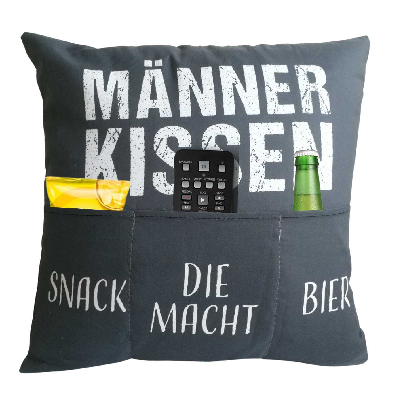 Dekokissen mit 3 Taschen und originellem Spruch Männerkissen Kissen zum selbst Befüllen 00