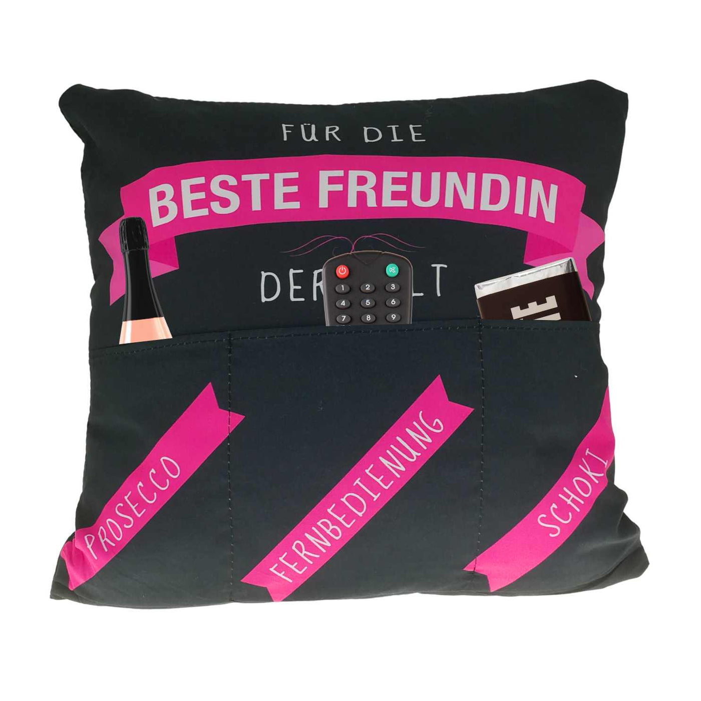 Dekokissen mit 3 Taschen und originellem Spruch Beste Freundin Kissen zum selbst Befüllen 01