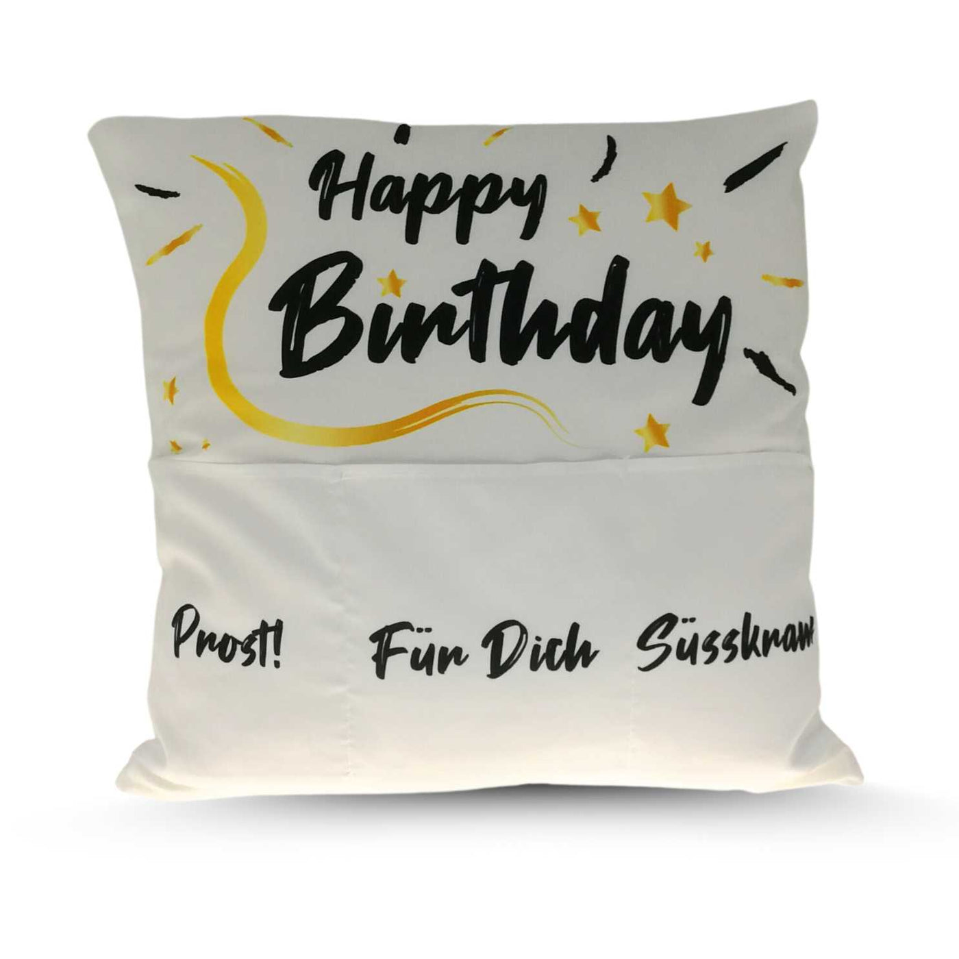 Dekokissen mit 3 Taschen zum selbst Befüllen mit Spruch Happy Birthday 06