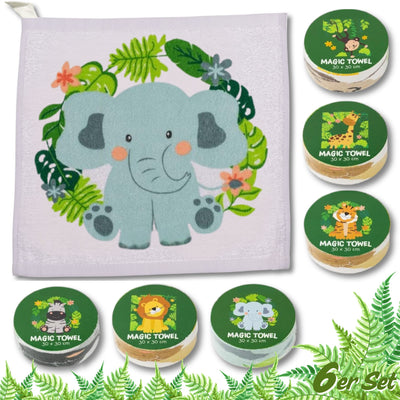 6er Set Zaubertuch | Magisches Handtuch | Zoo Safari Tiere