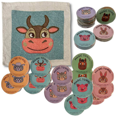 24er Set | Magisches Handtuch | Farm Tiere Bauernhof Pastell