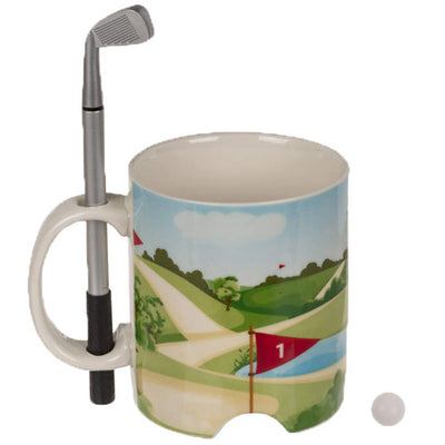 Tasse | Golfplatz (mit Kugelschreiber als Schläger und Golfball)