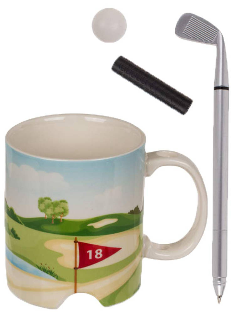 Tasse | Golfplatz (mit Kugelschreiber als Schläger und Golfball)