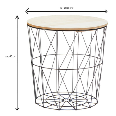 3er Set Metall-Tisch | Beistelltisch Metallkorb Couchtisch helle Platte