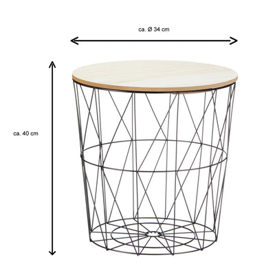 3er Set Metall-Tisch | Beistelltisch Metallkorb Couchtisch helle Platte