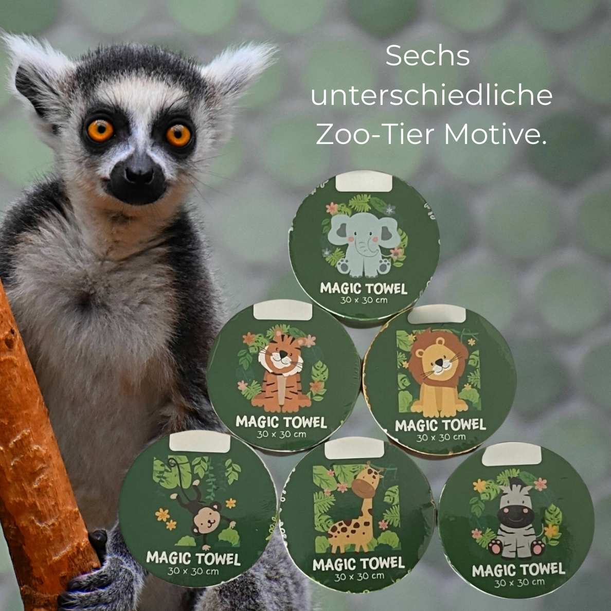 12er Set Zaubertuch | Magisches Handtuch | Zoo Safari Tiere