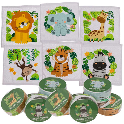 12er Set Zaubertuch | Magisches Handtuch | Zoo Safari Tiere