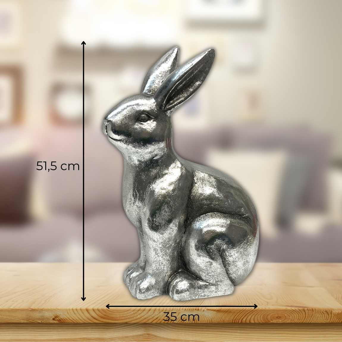 Dekofigur Hase | XXL Osterdekoration | Silber ca. 51,5 cm