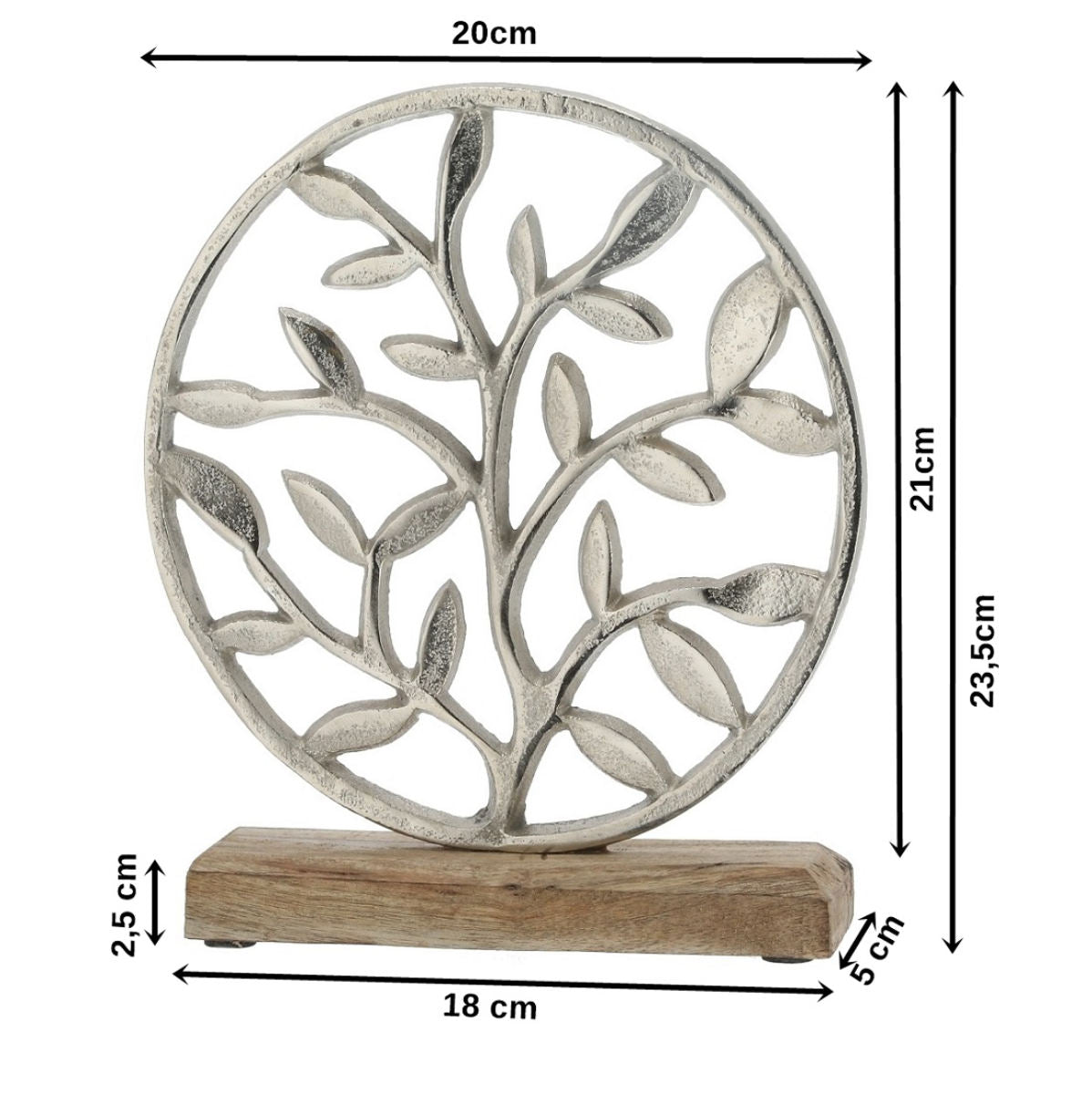 Lebensbaum Magoholz | Kreis, rund auf Holzsockel | Silber