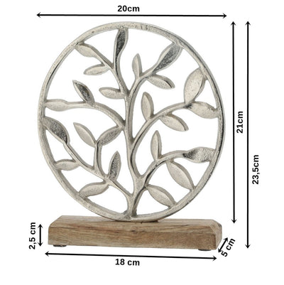 Lebensbaum Magoholz | Kreis, rund auf Holzsockel | Silber