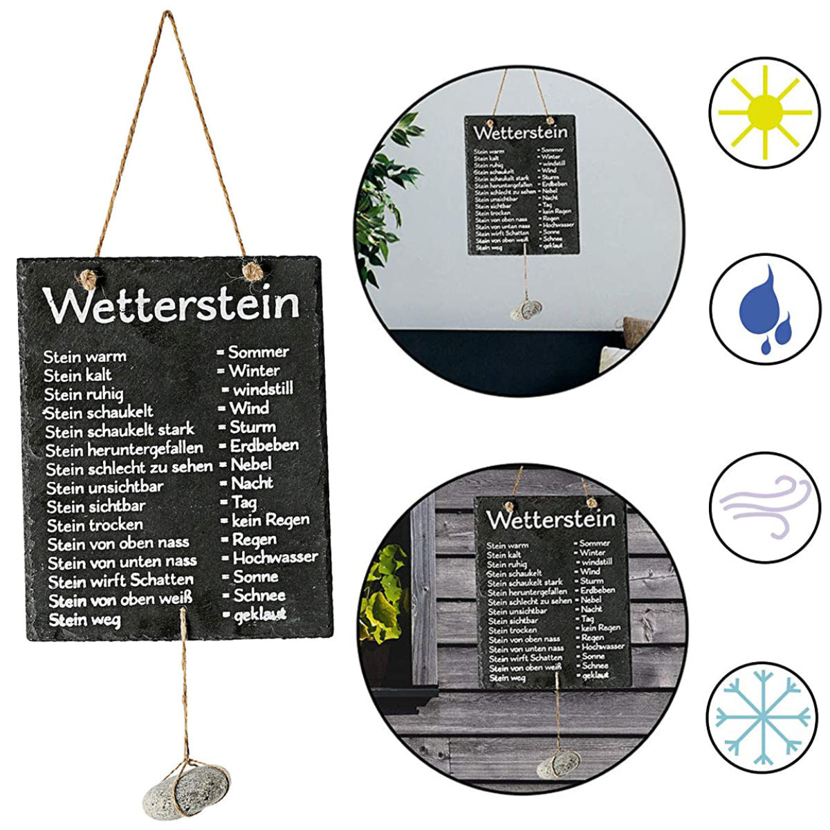 Wetterstation | Schiefertafel mit magischem Stein