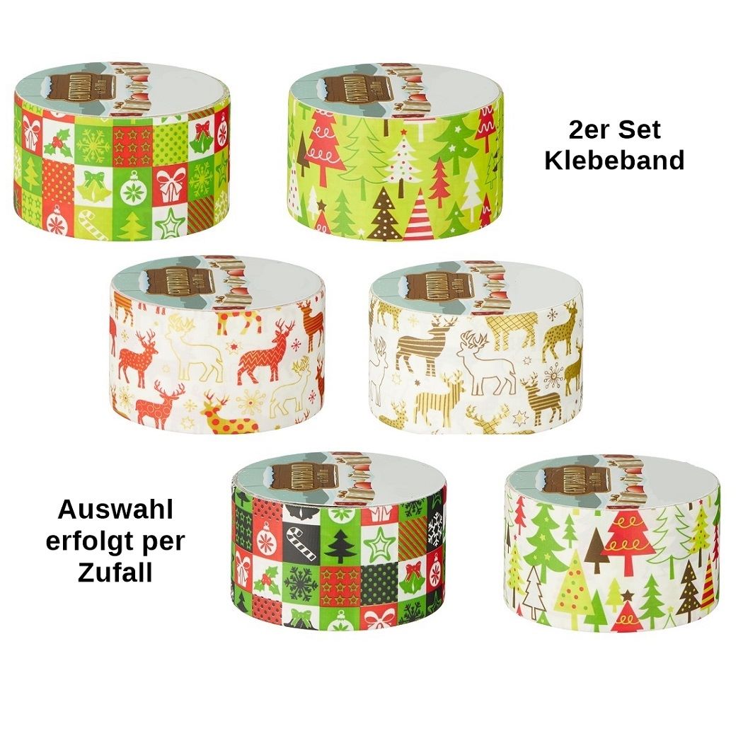 2er Set | Gewebeband bunt für Weihnachten | Klebeband Weihnachtsmotiv