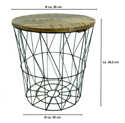 3er Set Metall-Tisch | Beistelltisch Metallkorb schwarz, Mangoholz