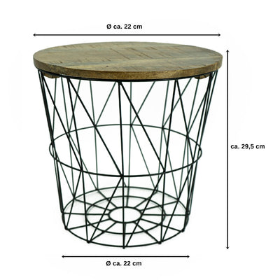 3er Set Metall-Tisch | Beistelltisch Metallkorb schwarz, Mangoholz