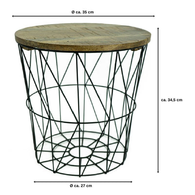 3er Set Metall-Tisch | Beistelltisch Metallkorb schwarz, Mangoholz