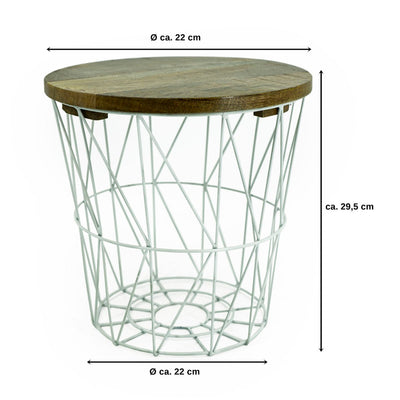 3er Set Metall-Tisch | Beistelltisch Metallkorb Mangoholz