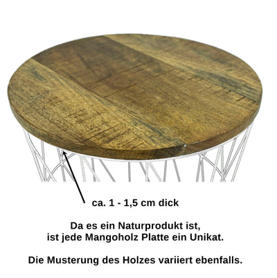 3er Set Metall-Tisch | Beistelltisch Metallkorb Mangoholz