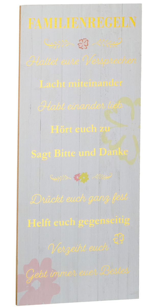 Planken Schild | Familienregeln goldene Schrift | 17x39cm