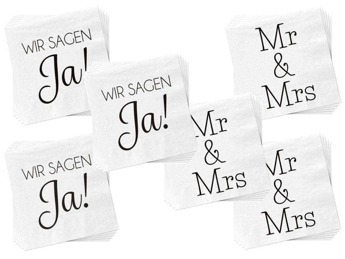 2er Set Servietten | "Wir sagen Ja" und "Mr & Mrs" | 40 Stück