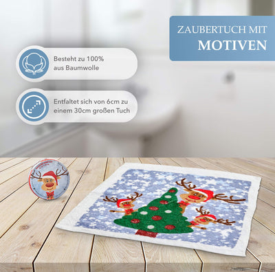 24er Set | Magisches Handtuch | Weihnachten Rentier Rudolph